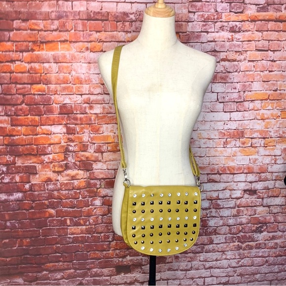 Handbags - Lemon Citron Studded Rhinestone Soft Leather Crossbody Bag